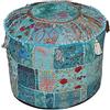 Aakriti Gallery - Copri pouf rotondo in stile etnico indiano, rivestimento decorativo indiano in cotone ricamato per poggiapiedi, solo federa, turchese, 56 x 35,6 cm