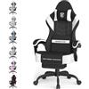 Huracan Sedia Gaming con Funzione Massaggio, Poggiatesta e Poggiapiedi, Gaming Chair in Tessuto Tecnologico Traspirante, Poltrona da Gamings Schienale Reclinabile, Altezza Regolabile Sedia Gamer, Nero