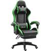 Vinsetto Sedia da Gaming Ergonomica in Pelle PU e Acciaio con Poggiatesta e Altezza Regolabile, Poltrona Gaming con Schienale Reclinabile e Cuscino Lombare, 65x65x121-129 cm, Nero e Verde