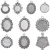 SUNNYCLUE 1 scatola 40 pezzi Vassoi con Ciondolo Fascino Castoni Cabochon 12mm ~ 18x25mm Cabochon Ovali Rotondi Stile Vintage Argento Antico Vassoio con Castone Vuoto Ciondoli per Foto Commemorativi p