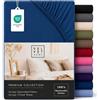 VEL VET HOME VelvetHome Lenzuolo con Angoli Una Piazza e Mezza 120x200 cm, 100% Cotone Pettinato, Jersey per Materassi fino a 25 cm, OEKO-TEX Elastico, Traspirante, Morbido, Blu Scuro