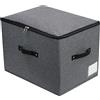 Omygarden Contenitore pieghevole in tessuto con coperchio a cerniera, maniglia, coperte, vestiti, trapunte, cestino portaoggetti per camera da letto, armadio, 44x33x31cm, nero grigio