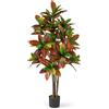 COSTWAY Pianta Finta di Croton 150 cm, Albero Artificiale da Interno ed Esterno, Pianta Tropicale in Vaso con Foglie Sfumate Finte, Ideale per Casa e Ufficio