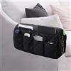 Lyirfan Organizer per bracciolo del divano, antiscivolo, con 14 tasche, per cellulare, TV, telecomando, riviste, occhiali, iPad (Nero)