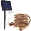 DINOWIN Catena Luminosa Esterno Solare Vintage con Corda di Canapa, Impermeabile Retro Lampadina da Giardino Decorativa Per Ristorante Bar Cafe Giardino Pergole Festa (10M 200 LED)
