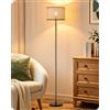 EDISHINE Lampada da Terra Soggiorno, Piantana Moderna Nera con Paralume in Rattan e Interruttore a Tirante, Attacco E27 con Lampadina LED Inclusa, 2700K Bianco Caldo per Camera da Letto, Corridoio