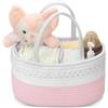 Withosent Cestino Porta Pannolini in Cotone, Cesto Prodotti Neonato, Organizer Fasciatoio, Porta Oggetti Nascita con Scomparti e Manici, Regali Baby Shower, Rosa Bianco