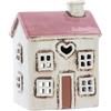 Home of Christmas Lichthaus | Tealight Cottage | Candeliere | Portacandele | Ceramica (Bianco/Rosa 13 x 9 x 8 cm)