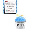 HW CASA 60 Pezzi Sacchetti Spazzatura Ecologici da 50L in LDPE Riciclato,Sacchetti per la spazzatura profumati con manico scorrevole,Dotati di sistema antigoccia,Perfetti per Casa e Ufficio,Blu