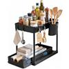 Ribech Organizzatore Sottolavello a 2 Livelli con Cassetto Scorrevole, Ripiano Multiuso per Cucina e Bagno, Facile Montaggio e Design Igienico, Nero