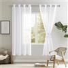 DWCN Tende per Interni in Voile con Fermatenda per Salotto Eleganti Tende Trasparenti con Occhielli Morbidi Finestre 2 Pannelli, 140x183 CM, Bianco