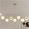 ZenithBeam Lampadario Sala Da Pranzo Moderno Oro,Con Paralume Sferico In Vetro Bianco Lampadario Soggiorno,Lampada Sospeso Asta Metallica Regolabile,Adatto Per Cucina,Isola Cucina,Camera,G9×7