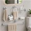 Topolenashop Set Accessori Bagno 6 Pezzi Cromato Con Vetro Satinato - Kit Completo Con Portarotolo, Portasciugamani, Portaspazzolino, Gancio E Portasapone, Design Moderno | 52919