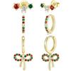 Macachii 3 Paia Orecchini Natalizi Donna in Argento 925, Set Festivo con Fiocco Rosso e Verde, Orecchini Pendenti, Piccole Cerchie e Punti Luce, Ipoallergenici, Gioielli di Natale Regalo per Lei