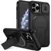 xinyunew custodia per iPhone 13 Pro con ring stand magnetico, cover militare antiurto con protezione fotocamera scorrevole compatible with MagSafe ricarica wireless Nero
