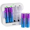 Pallus Batterie al litio ricaricabili AA da 1,5 V, confezione da 4, 3.500 mWh ad alta capacità con 2H Fast Carger, lunga durata, oltre 1.200 cicli di tempo, pre-caricate, doppia A, compatibile con