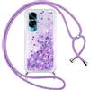 Vauki Cover per Honor 90 Lite 5G con Cordino, Trasparente Glitter Liquido Antiurto Brillantini Tracolla Custodia, Silicone Bumper Laccio Sabbie Donna Protettivo Case per Honor 90 Lite, Viola