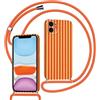 Kueqeay Custodia con Cordino per iPhone 12 6,1 Silicone Bumper Cover Ragazze Motivo Striped Righe Cute Design Arancione con Laccio Collana Antiurto Protettivo Case Cellulare Girocollo, 03