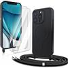 CaseLover Cover Magnetica compatibile con iPhone 16 Pro con Cordino, Custodia con Laccio Collana Regolabile Morbida TPU Silicone Case con 2 Pellicole Vetro Temperato Antiurto Protettiva Cover, Nero
