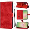 LSPCASA Custodia per Samsung Galaxy A57 in pelle PU per Samsung Galaxy A57, con funzione leggio, fiori di ciliegio e farfalla, pieghevole, con scomparti per carte di credito, rosso