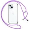 Pnakqil Cover per iPhone 15 con Cordino, Trasparente Custodia con Laccio Tracolla Cellulare Girocollo Collana Protettiva per iPhone 15 6.1 Pollic, Viola 01