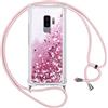 Vauki Cover Glitter per Samsung Galaxy S9 Plus con Cordino,Custodia Brillantini Liquido Quicksand, Trasparente Bling Sabbie Donna Morbido Silicone Antiurto Protettivo Case per Samsung S9+ 6.2