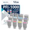 LCL PFI-1000 Cartucce d'inchiostro Compatibile PFI-1000 (12 Pack) | Sostituzione per Canon imagePROGRAF PRO-1000 (MBK PBK C M Y R GY K PGY PC PM CO)