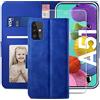 YATWIN Cover Samsung Galaxy A51 con Vetro Temperato, Flip Custodia Portafoglio in Pelle Premium, Interno TPU Antiurto, Supporto Stand e Chiusura Magnetica per Samsung Galaxy A51 Case - Blu Reale