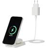 Amazon Basics - Stazione Ricarica Wireless 2in1 Certificata Qi2.2 Compatibile MagSafe, Ricarica Rapida 25W Max Supporto Pieghevole per iPhone 17/16/15/14/13/12, AirPods con Adattatore 45W Max Bianco