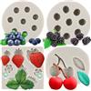 MYPRACS Set di 4 stampi in silicone a forma di mirtillo, lampone, ciliegia, fragola, fondente, serie bacche, pasta di zucchero, pasta di gomma, per cioccolato, caramelle, cupcake, decorazione in