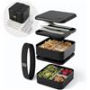 monbento - Lunch Box Adulti Flex Nero Onyx - Porta Pranzo 1 L a 2 Livelli Modulabile - Bento Compartimentato con Posate Incluse - Ermetico e Senza BPA - Perfetta per Meal Prep e Ufficio