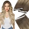 LaaVoo Extension Capelli Veri Biadesivo Genius PU Trama Balayage Marrone Chiaro a Biondo Sporco e Biondo Platino 45cm 50g 1pcs,Capelli Remy,Leggeri e Invisibili,Ufficio e Quotidiano #8-18-60