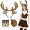 SAIIURV 3 Pezzi Costume da Renna Adulti Bambini, Corna Renna, Renne Cerchietto Natale Orecchie Cervo e Coda, Desivi Viso Costume da Cervo per Feste Natale Carnevale (3 Pezzi)