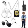 VINEST Set di attrezzature da polizia da 6 pezzi: set da polizia per bambini con manette, marchio della polizia, fischietto, walkie talkie, manette, chiavi, occhiali da sole, accessori cosplay per