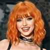 Worldnewhair Parrucca ondulata arancione a caschetto con frangia, da donna, 40,6 cm, lunghezza alle spalle, parrucca sintetica in fibra resistente al calore, per feste e cosplay