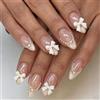 Nymora Kurz Almond Nude Weiß Press on Nails 3D Bow Schleife Blumen Floral Pearl Sweet Coquette Fake Nails - Y2K Baby Pink Lace Künstliche Fingernägel.