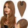 S-noilite Topper Capelli per Donne, 40g Capelli Frangetta Laterale, 35CM Senza Frangia Fermaglio per Capello per Diradati, Capello Toppers con Base Intrecciata a Mano, Marrone Chiaro #6R