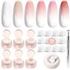 Shining She Smalto Semipermanente Unghie, 6 Colori Bianco Rosa Chiaro Pat Painting Smalti Gel per Unghie UV/LED Francese Manicure Art Blusher Effetto Gradiente con 100 Spugne e Pinzetta per Manicure