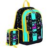 Zaino Schoolpack Zaino Seven Two Players One Console Nero + Astuccio Completo Triplo con Colori + Omaggio Portachiavi Cubo