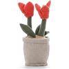 khevga Fermaporta decorativa con tulipani in vaso, in velluto, 500 g, con imbottitura in sabbia, supporto originale per finestra e buffer, altezza 20 cm, rosso/beige