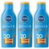 Nivea Sun Latte Solare Protect & Bronze FP20 200 ml, Crema solare 20 per un'abbronzatura dorata 3x200 ml Soluzione