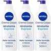Nivea Crema Corpo Idratante Express 500 ml, corpo idratante 72 ore per pelle secca o normale 3x500 ml