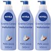 Nivea Crema Corpo Vellutante 500 ml, corpo idratante 72 ore e vellutante per pelle secca 3x500 ml