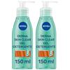 Nivea Derma Skin Clear Gel Detergente Viso Anti-Imperfezioni 150 ml per la cura della pelle grassa 2x150