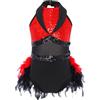 Yyuihri Vestito Danza Latina Bambina con Strass Body Pattinaggio con Piume Vestito Danza Contemporanea Abito Spettacolo Rosso 15-16 Anni