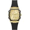 Guess Orologio da polso da donna Phoenix con datario, cinturino in silicone nero, vetro minerale, quadrante dorato, 3 bar, diametro cassa: 35 mm, GW0945L2