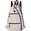 Kronabelle Zaino da tennis in tela per giovani giocatori, borsa junior con tasche multiple per racchette e attrezzatura, zaino sportivo beige, 39,9 x 32 x 20,1 cm, per viaggi, allenamento