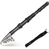 Vibsky Canna da pesca telescopica portatile in carbonio, 240 cm, con esca marina in lega di alluminio, attrezzatura da viaggio ultra leggera a sezione corta per zaino per barca, auto, colore nero