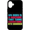 Sarcastic Unhinged Memes & Edgy Quote De Custodia per iPhone 16 Plus Il mio corpo è una macchina che trasforma tutto in diarrea
