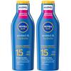 Nivea Sun Latte Solare Protect & Hydrate SPF15 200 ml, Crema solare 15 idratante per 48 ore 2x200 ml Soluzione